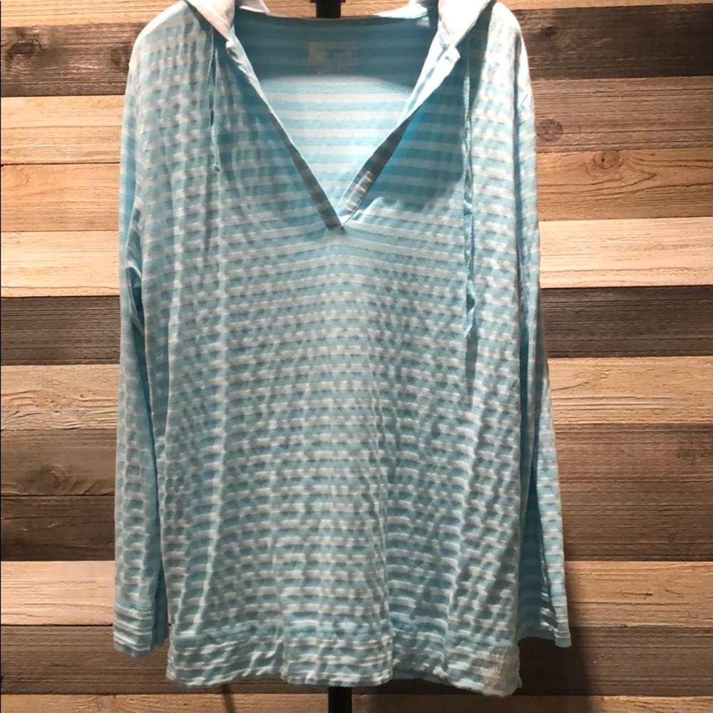 West Indies long sleeve aqua striped hoodie M